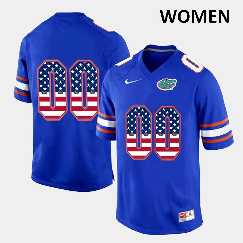 Women's NCAA Florida Gators Customize #00 Stitched Authentic Nike Royal Blue US Flag Fashion College Football Jersey EGJ6765TV